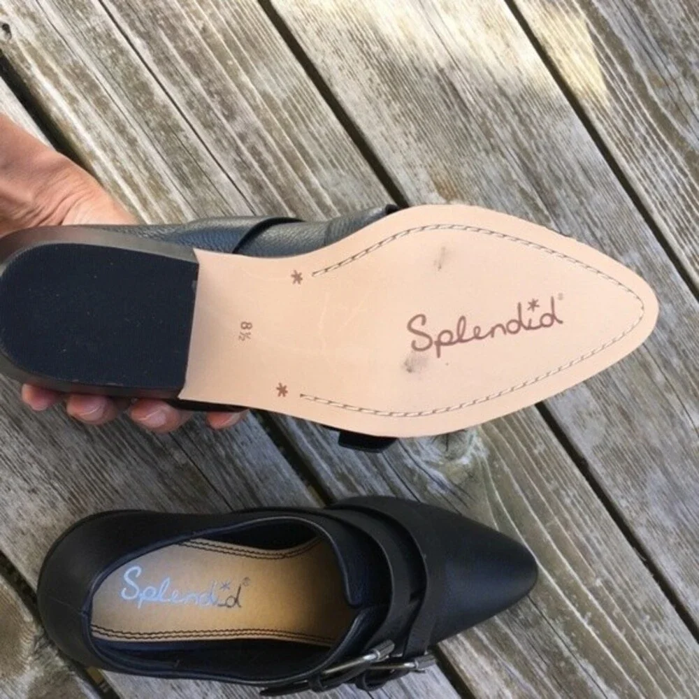 Anthropologie Splendid Carla Buckle Point Toe Black Leather Booties 8.5 NWOB